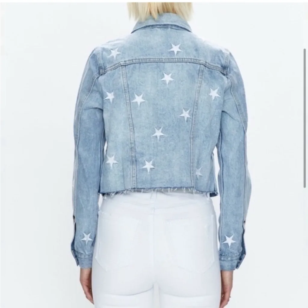 Pistola Brando Star Embroidery Cropped Denim Jacket Zodiac Wash - S - Image 3