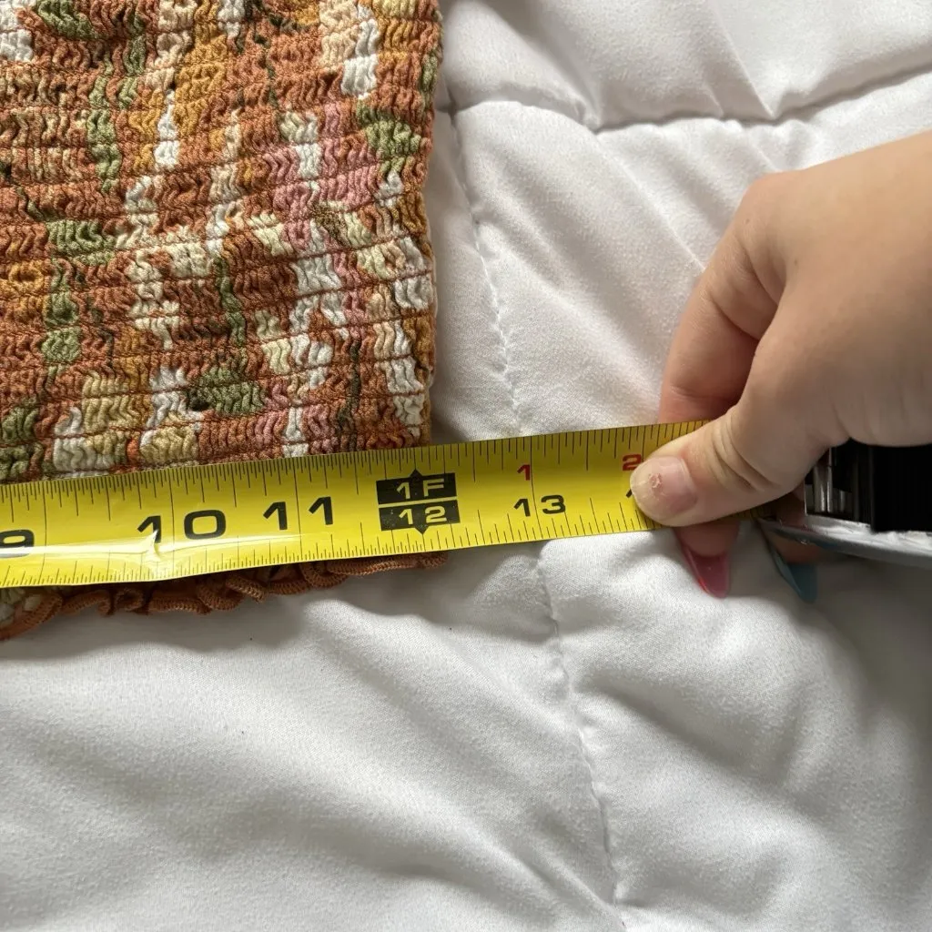 Aerie Smocked Orange Floral Square Neck Puff Sleeve Cropped Top Blouse Womens S - Image 3