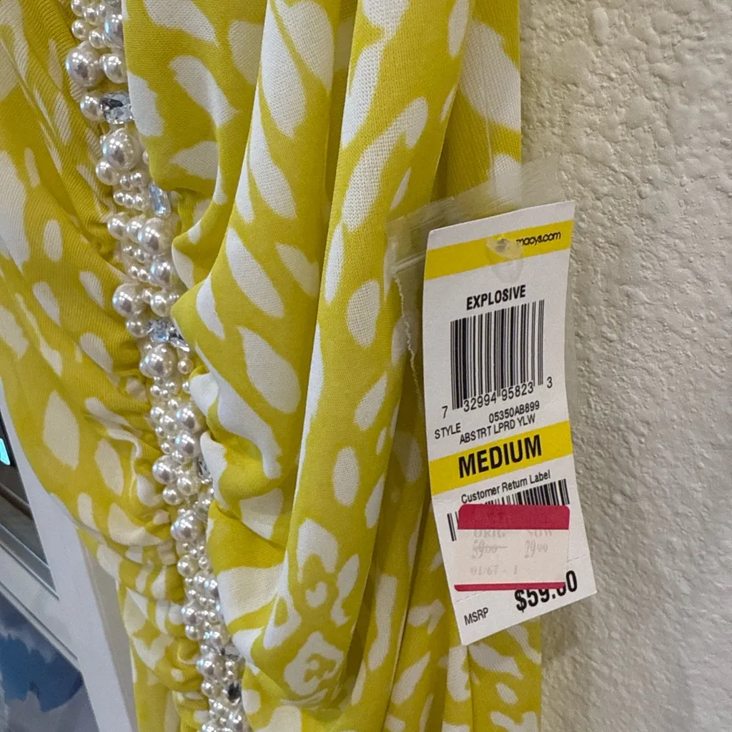 INC International Concepts Yellow Animal Print Ruched Tank Top Size M - Image 3