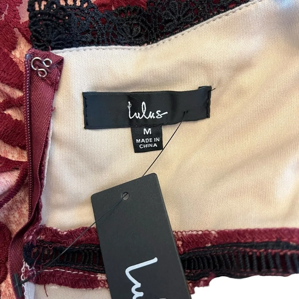 Lulus - NWT Alluring Dream Burgundy Floral Mesh Lace Trumpet Midi Dress Sz M - Image 9