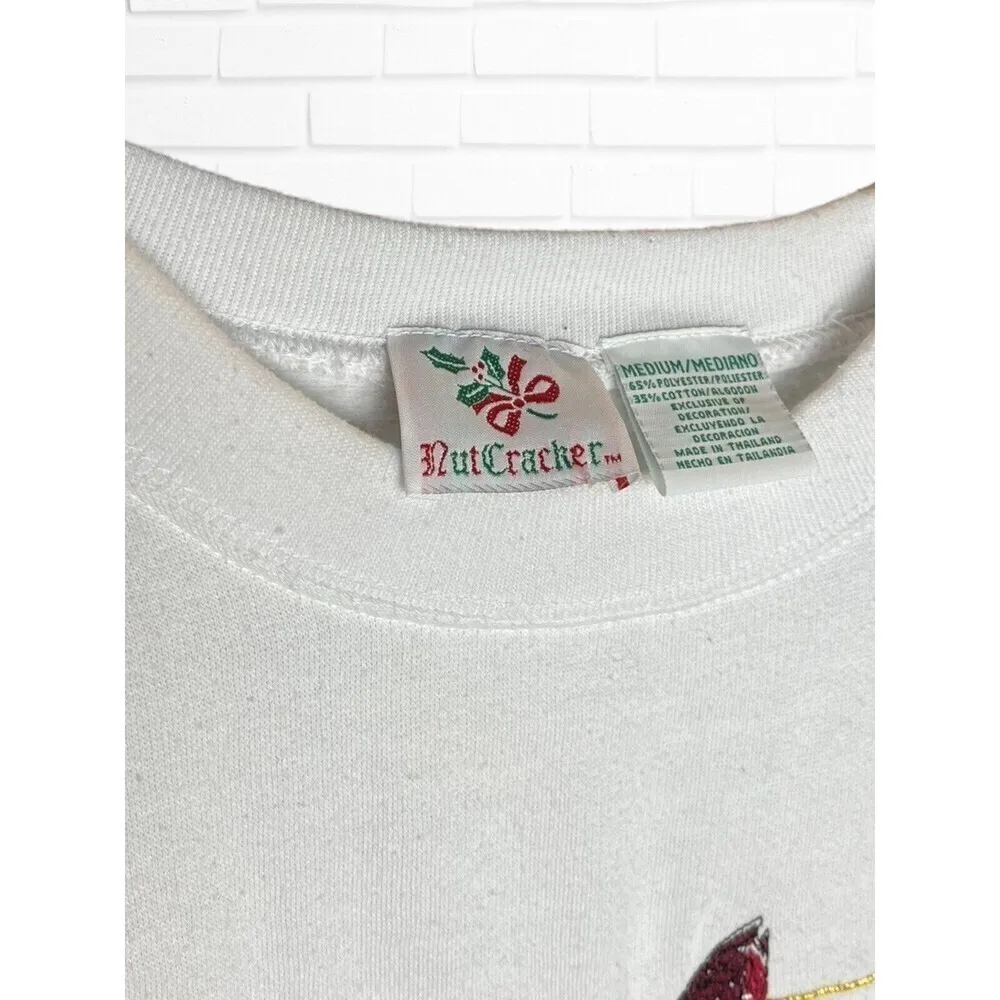 Vintage Nutcracker Women's Medium Crewneck Christmas Bird Xmas Sweatshirt Winter White - Image 3