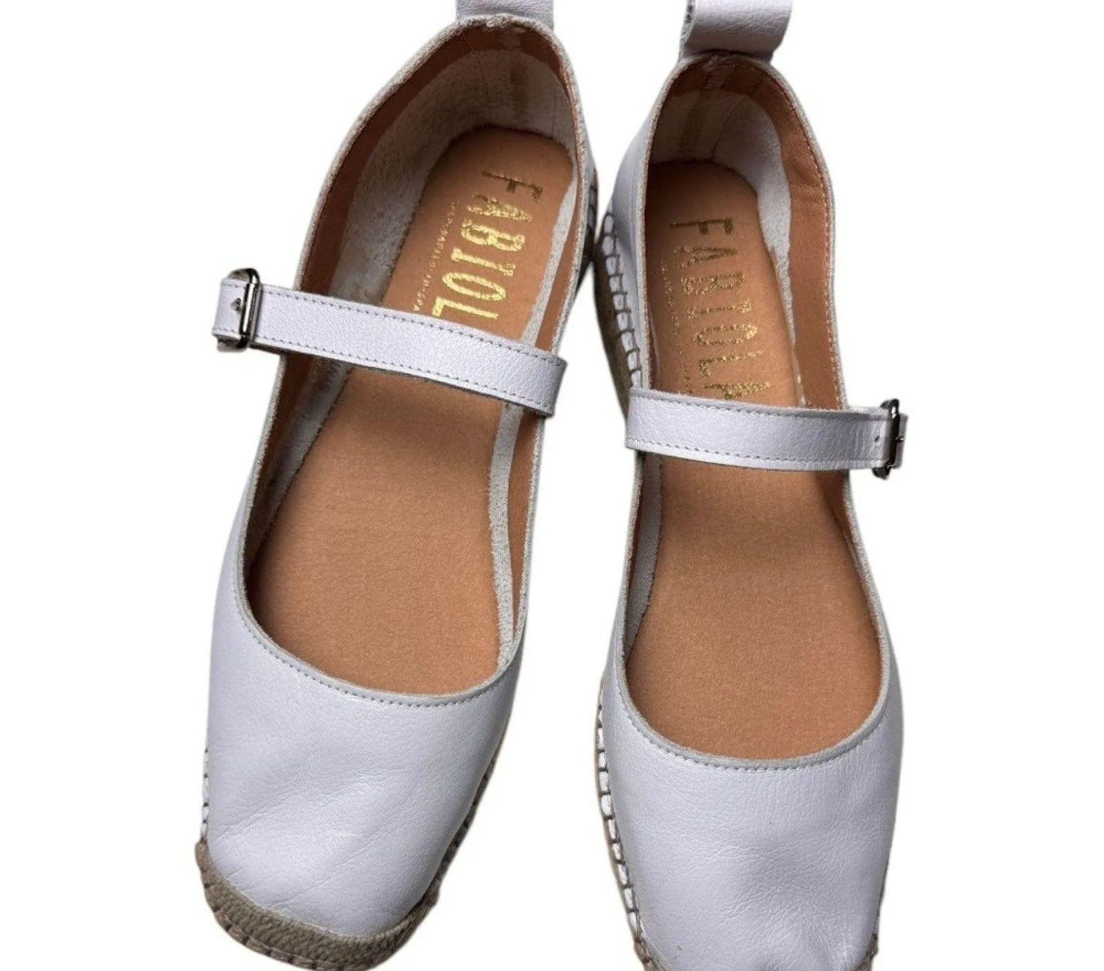 FABIOLAS Classy Buckle White MaryJane Low Heel Espadrilles EU Sz 39/8.5 - Image 9