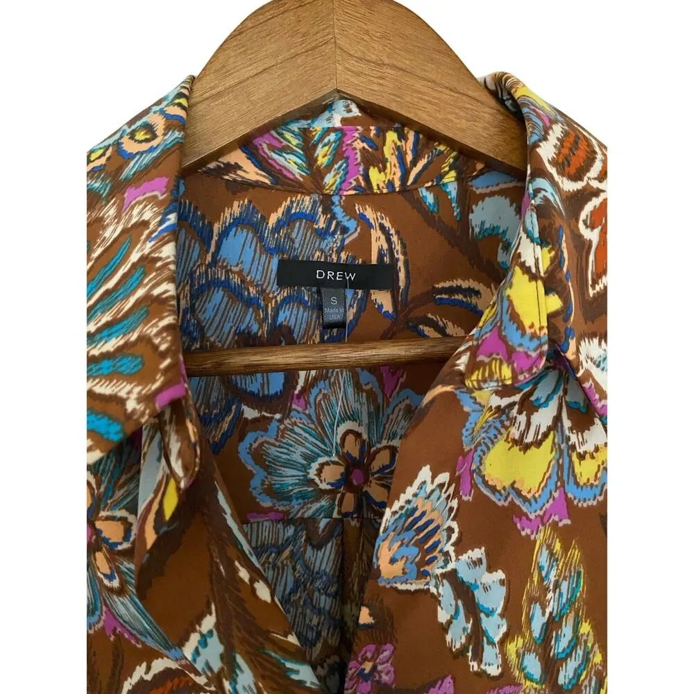 Drew Brown Paisley Floral Collared Wrap Dress Purple Yellow Mini Career Small - Image 10