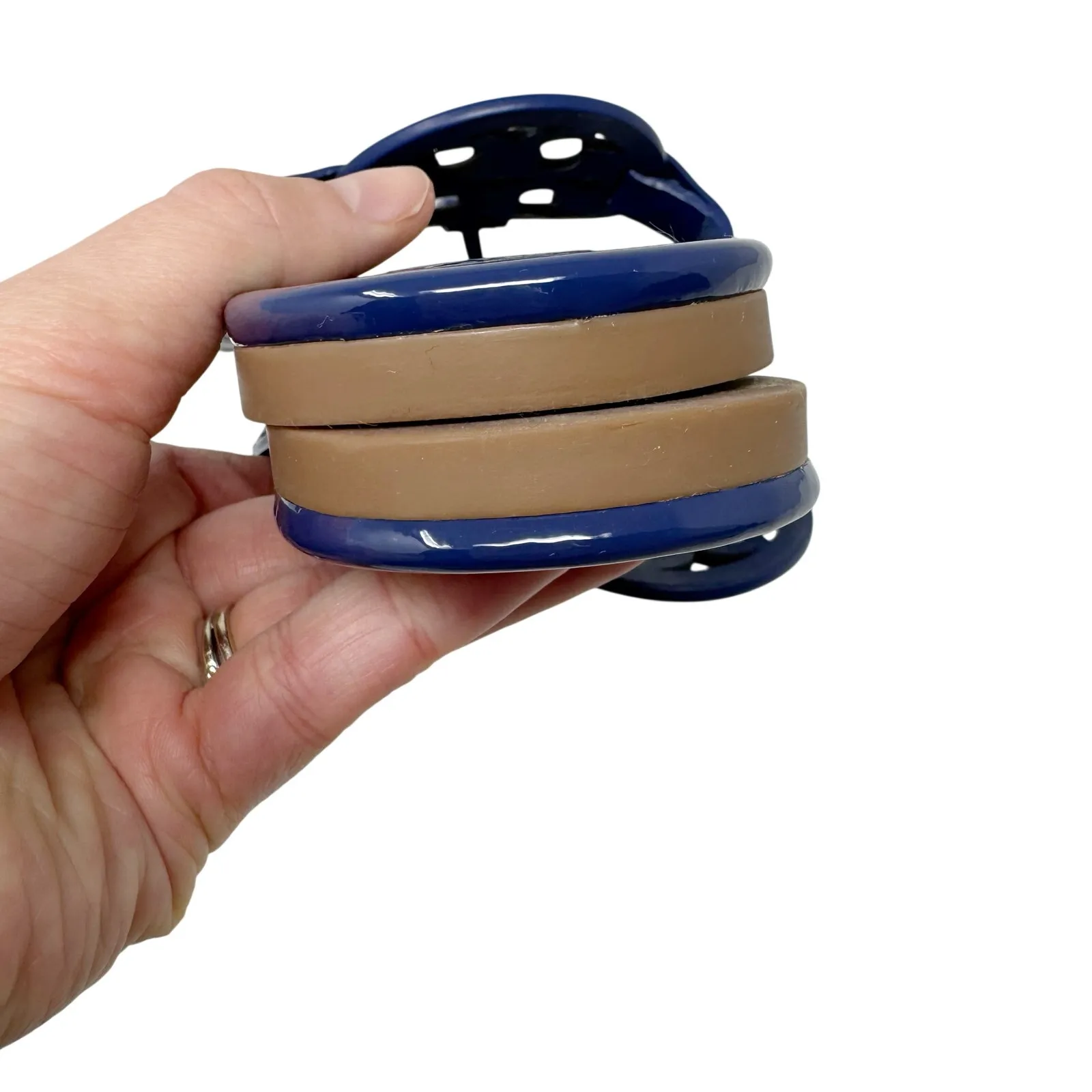 TORY BURCH Blue Patent Leather Miller Logo Sandals Slides Flip Flops Sz 7 - Image 8