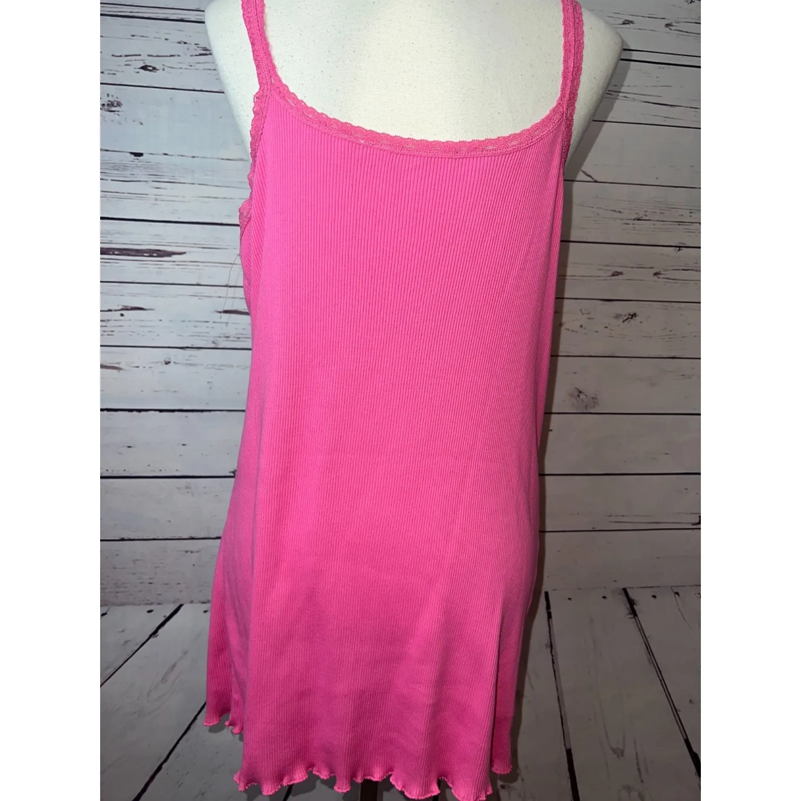 NWT Y2K Babydoll Tank Top Plus Size 1X Ribbed Coquette‎ Pink Womens Ribbed Pink - Image 4