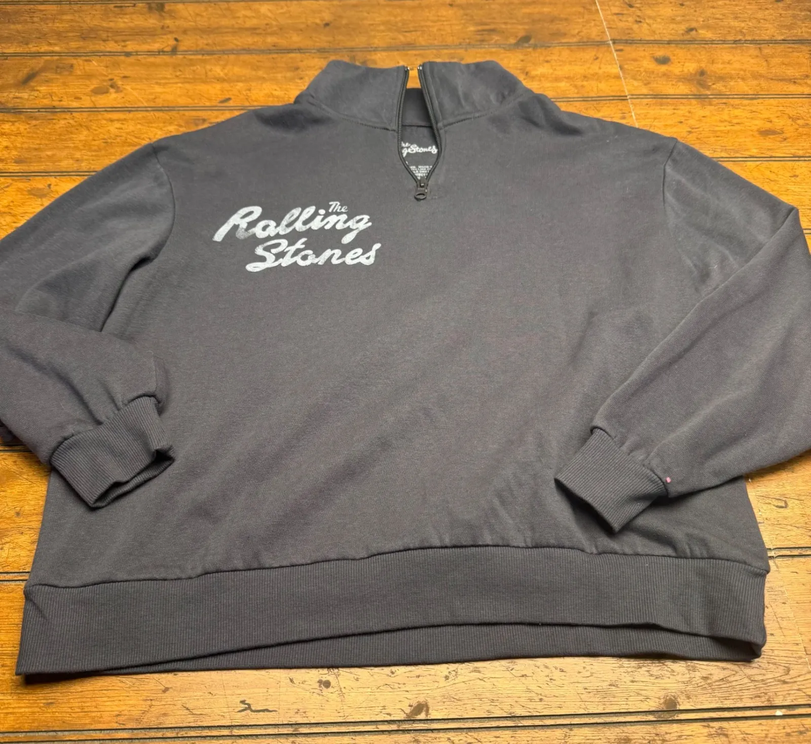 Rolling Stones Quarter Zip Pullover Sweatshirt Charcoal Gray Band Music Size S - Image 1