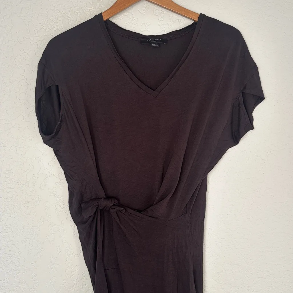 NEW ALLSAINTS Dark Brown Knot Front Dhara Long Maxi Dress Minimalist Viscose - Image 4