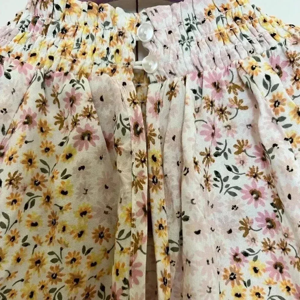 Women’s Cotton On pink yellow Floral High Smocked Neckline Top Blouse - Image 6