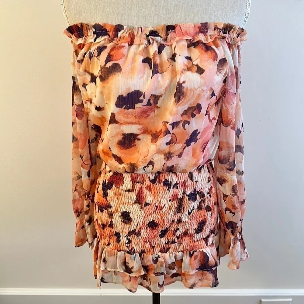 New Vici Floral Smocked Off the Shoulder Dress XS - Image 2