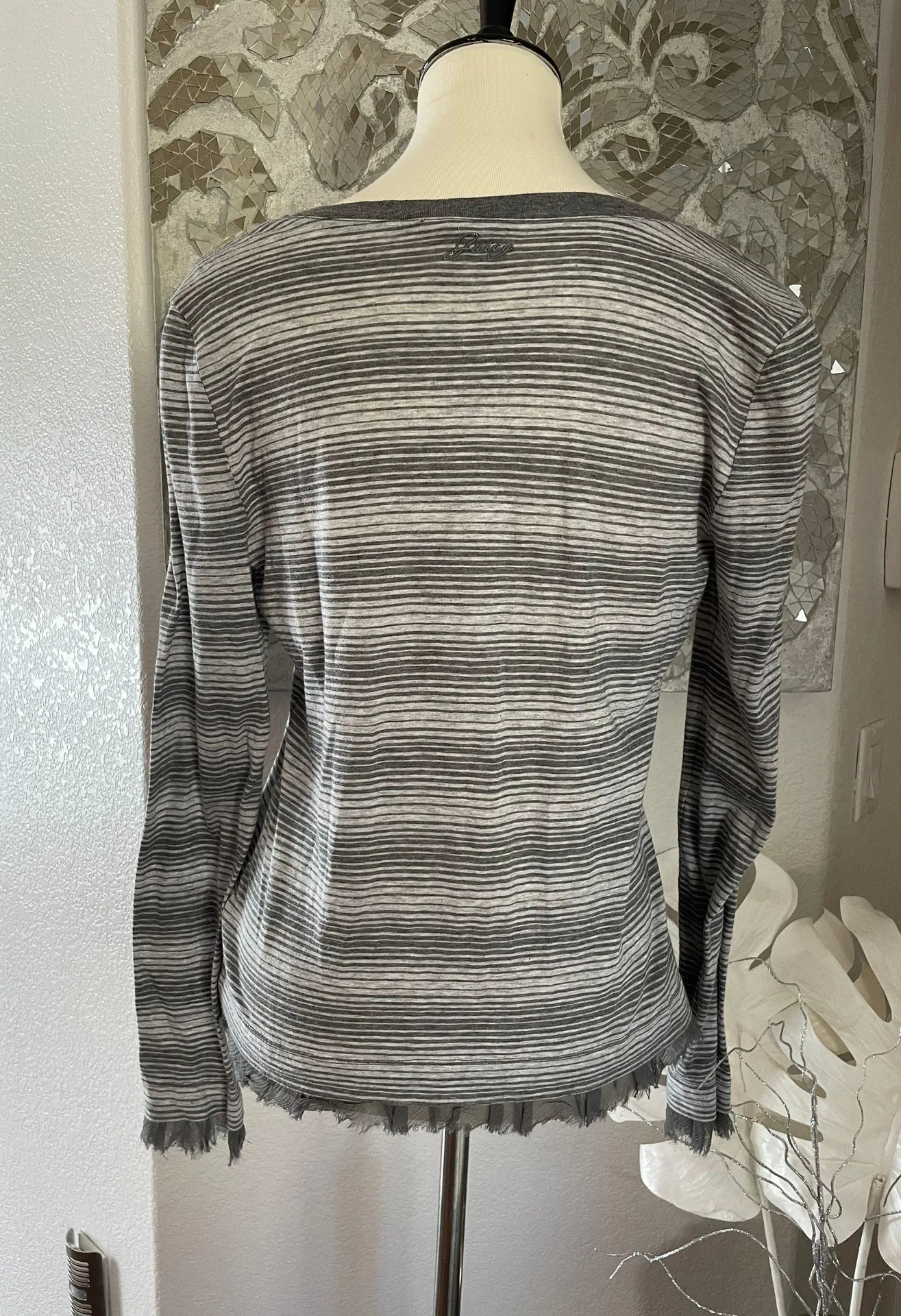 Gray Stripe V Neck Cardigan - Image 3