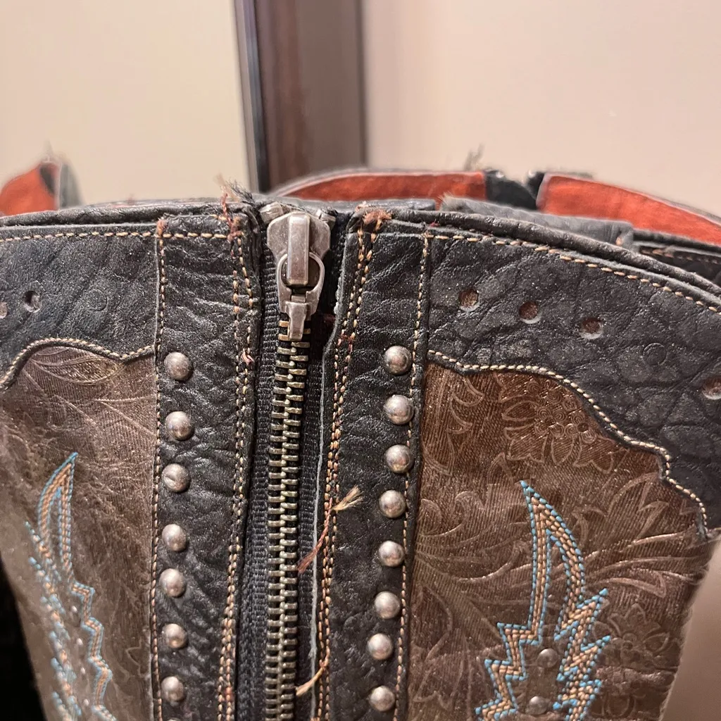 Dan Post  Tall Bronze Snip Toe Studded Brown Heeled Boots 9.5 - Image 5