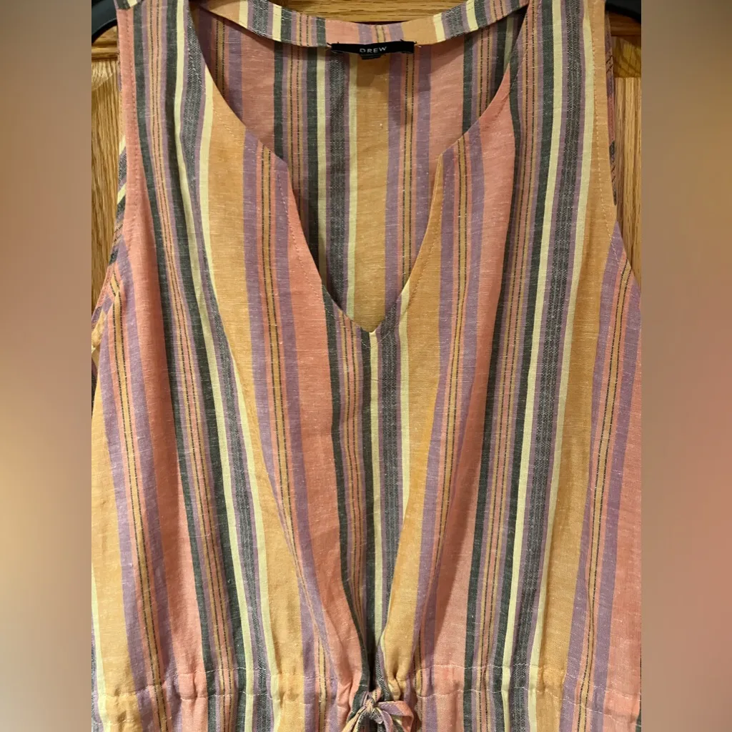Drew Anthropologie Agave‎ Striped Linen Drawstring Waist Boho Dress Size Small Orange - Image 3