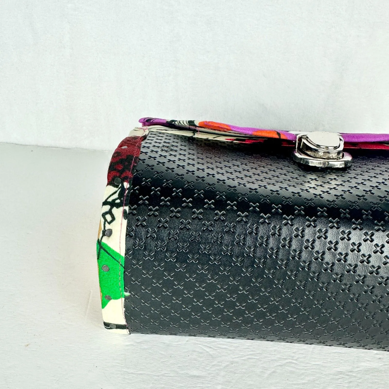 Handmade Top Handle Wood Fabric Handbag Purse Scandinavian Abstract Artsy OOAK - Image 7