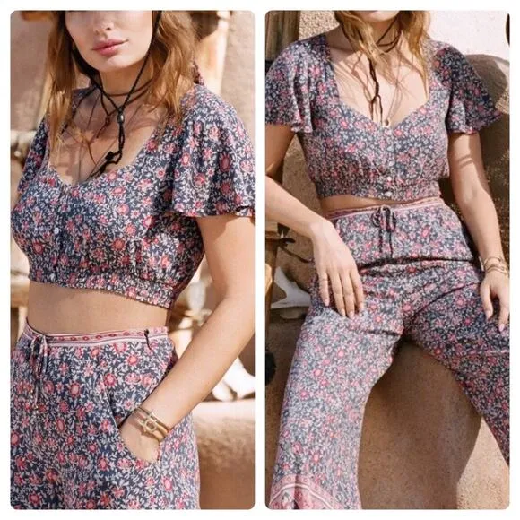 Spell & The Gypsy Jasmine Cropped Top Blue Size XS - Image 2