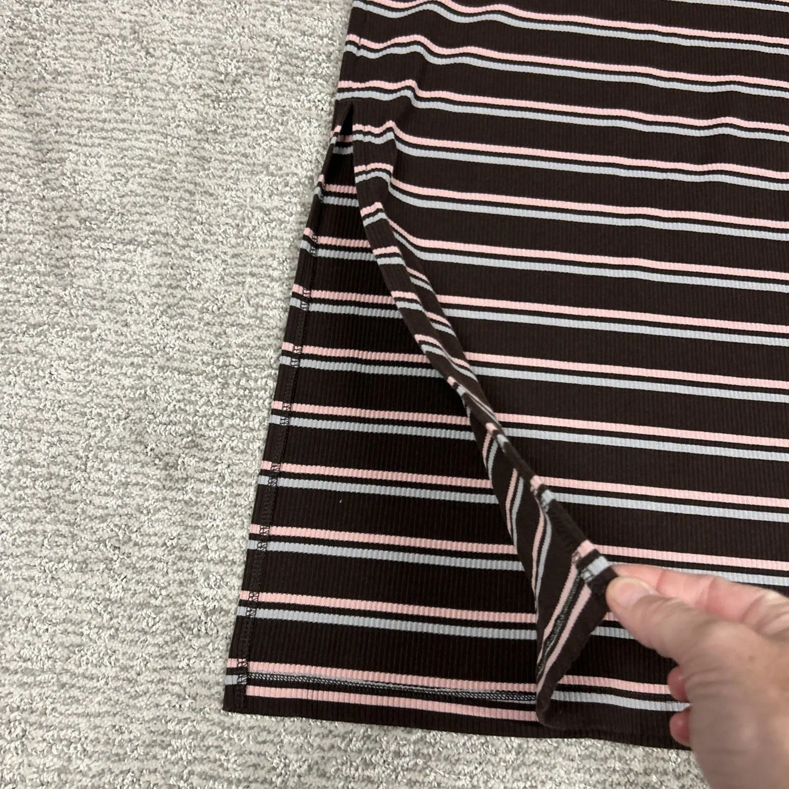 Nike Femme Ribbed Striped Maxi Dress Womens Small Y2K Brown Side Slit - Image 8