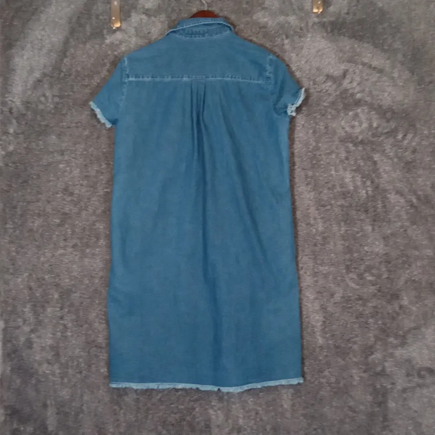 J. McLaughlin Blue Denim Dress Shift Frayed Hem Collared Pocket Casual Small - Image 5