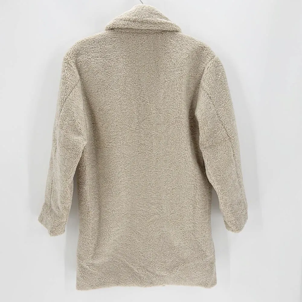 Amazon Essentials beige teddy bear faux Sherpa 2 button coat pockets neutral Size XS - Image 2