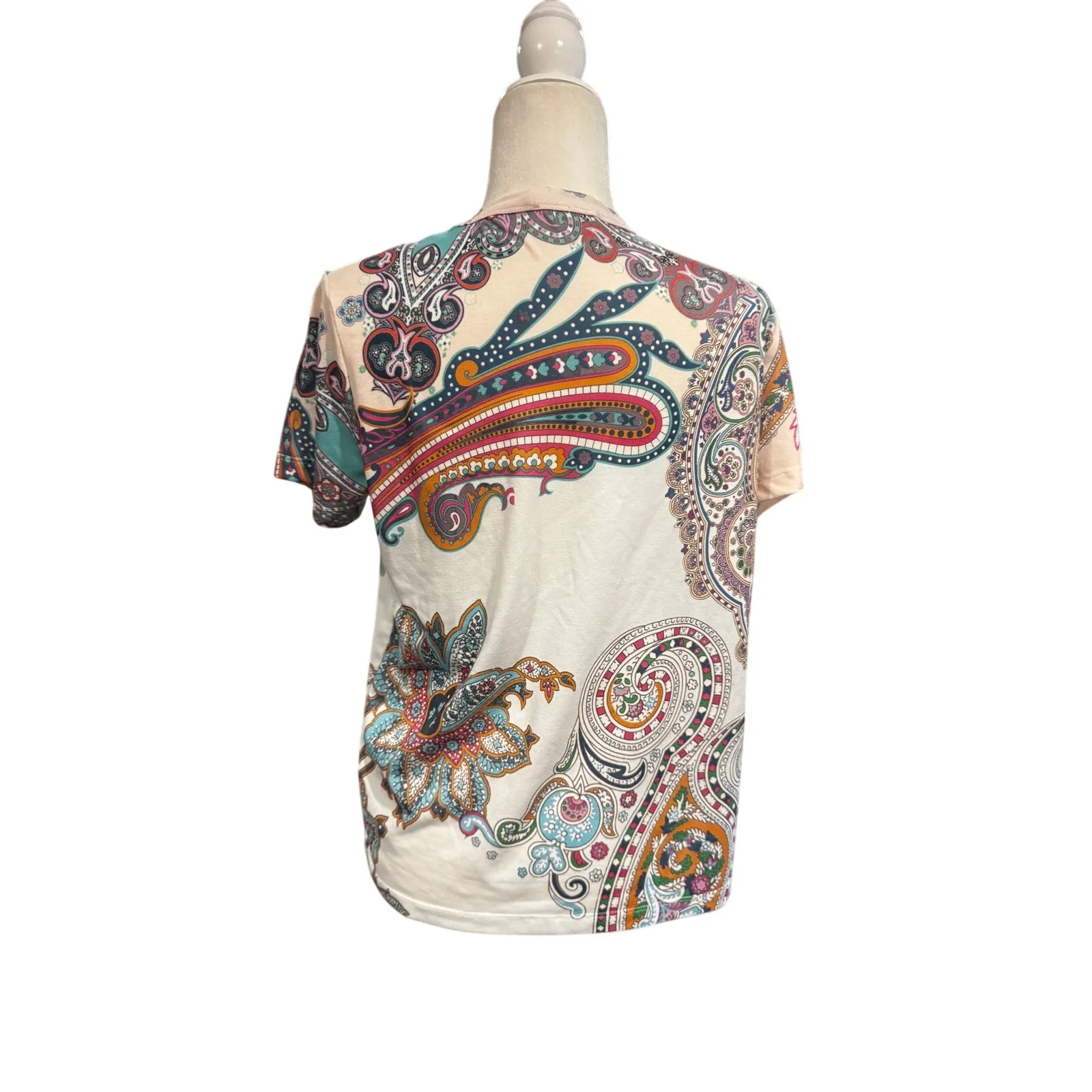 Desigual Multicolor Paisley Print T-Shirt Size S Y2K Boho Art Print - Image 3