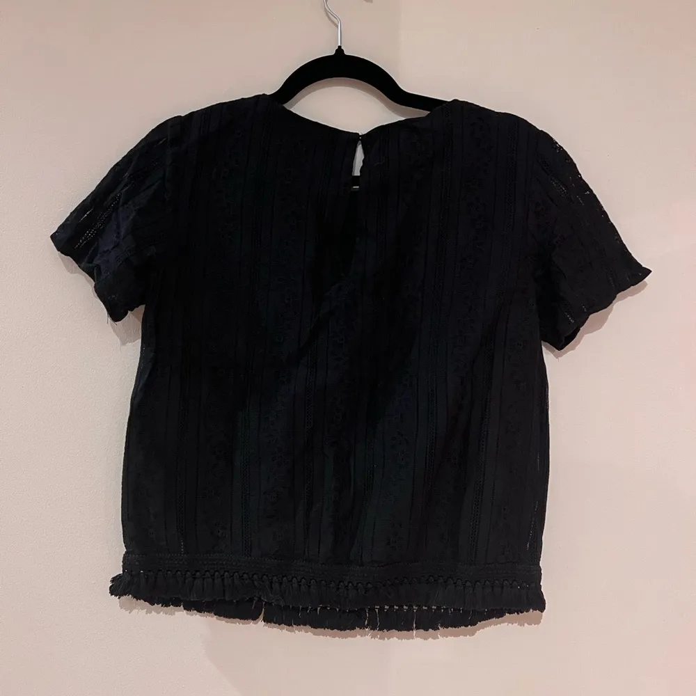 Michael Kors Black Basics Short Sleeve Lace Fringe Cotton Top - Image 2