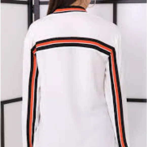 Zara White Top with Black and Orange Stripes size XS casual - Image 2