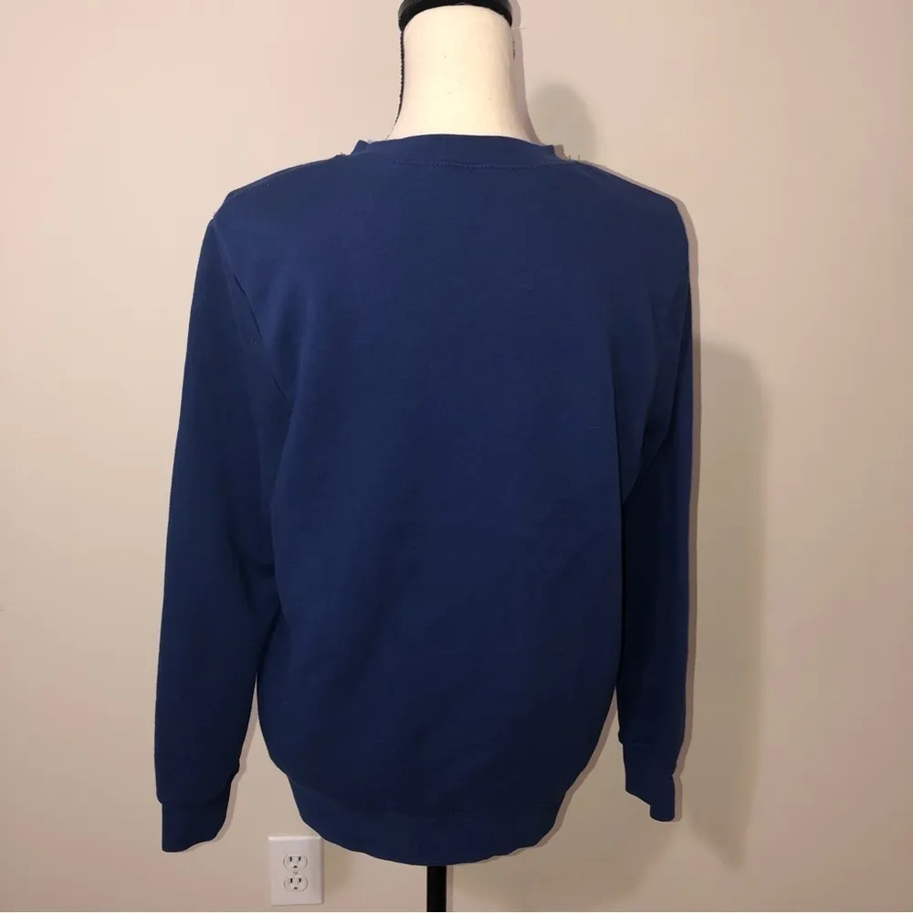 Granny Sweatshirt Size M Cat Embroidered Blue Floral Sparkle Long Sleeve Cottage Size M - Image 5