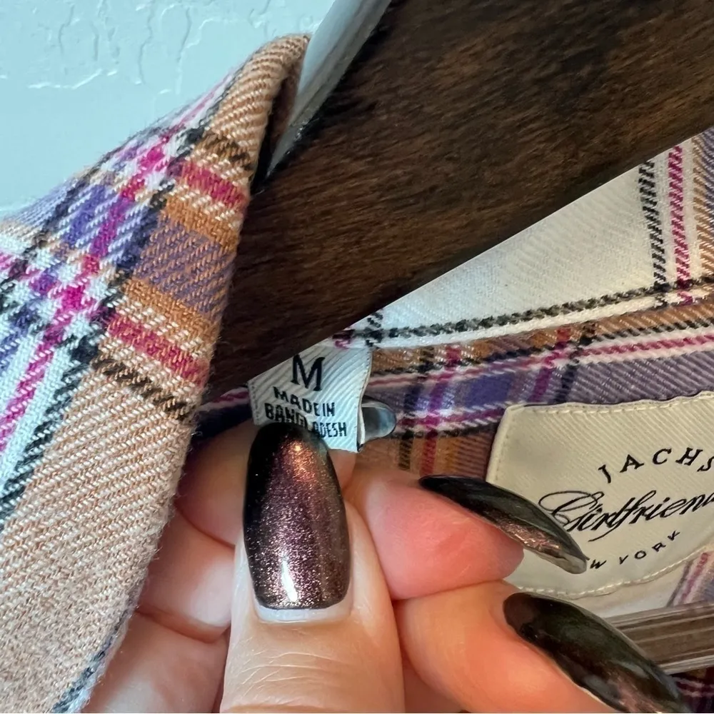 Jachs Girlfriend women’s flannel plaid shacket with pockets, buttondown, sz M - Image 4