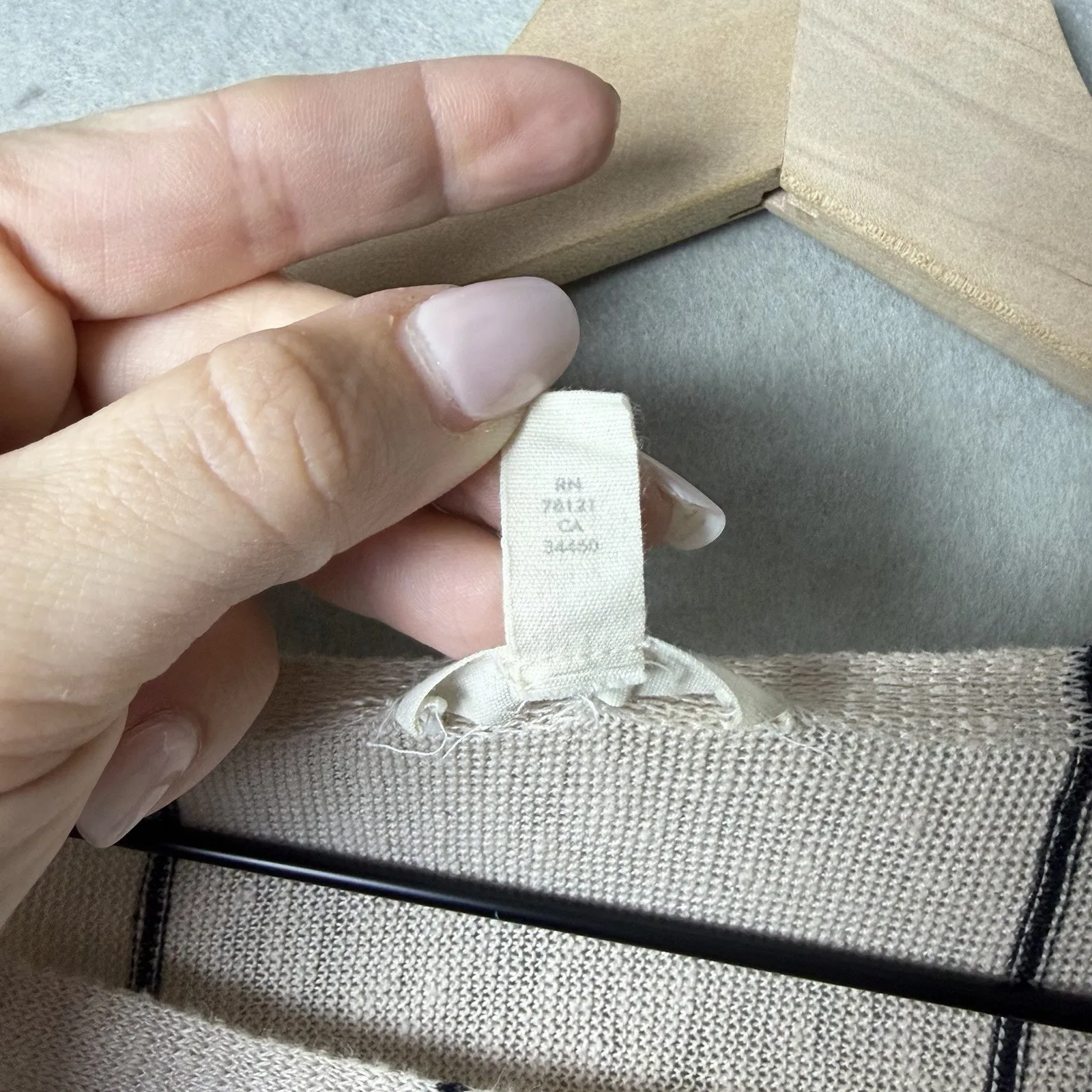 Eileen Fisher Organic Linen Melange Poncho Beige and Black Striped Womens OS - Image 3