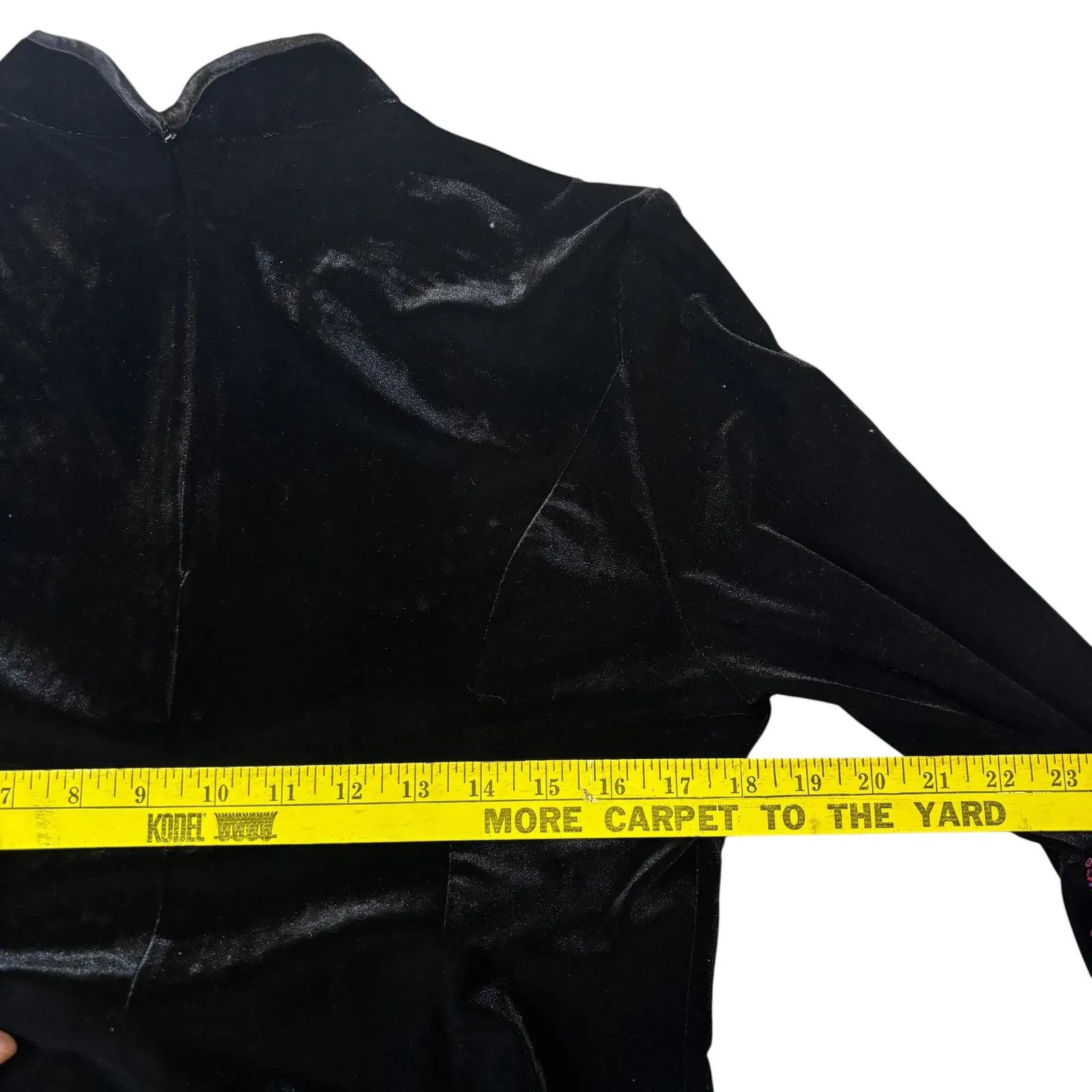 Black Velvet Maxi Dress Pink Rhinestone Beaded Elegant Formal Long Sleeve M VTG‎ Size M - Image 9