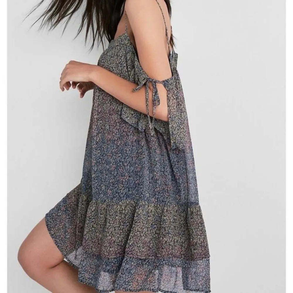 Lucky Brand | Large | Multi-Color Floral Print Tiered Cold Shoulder Ruffle Dress - Image 2