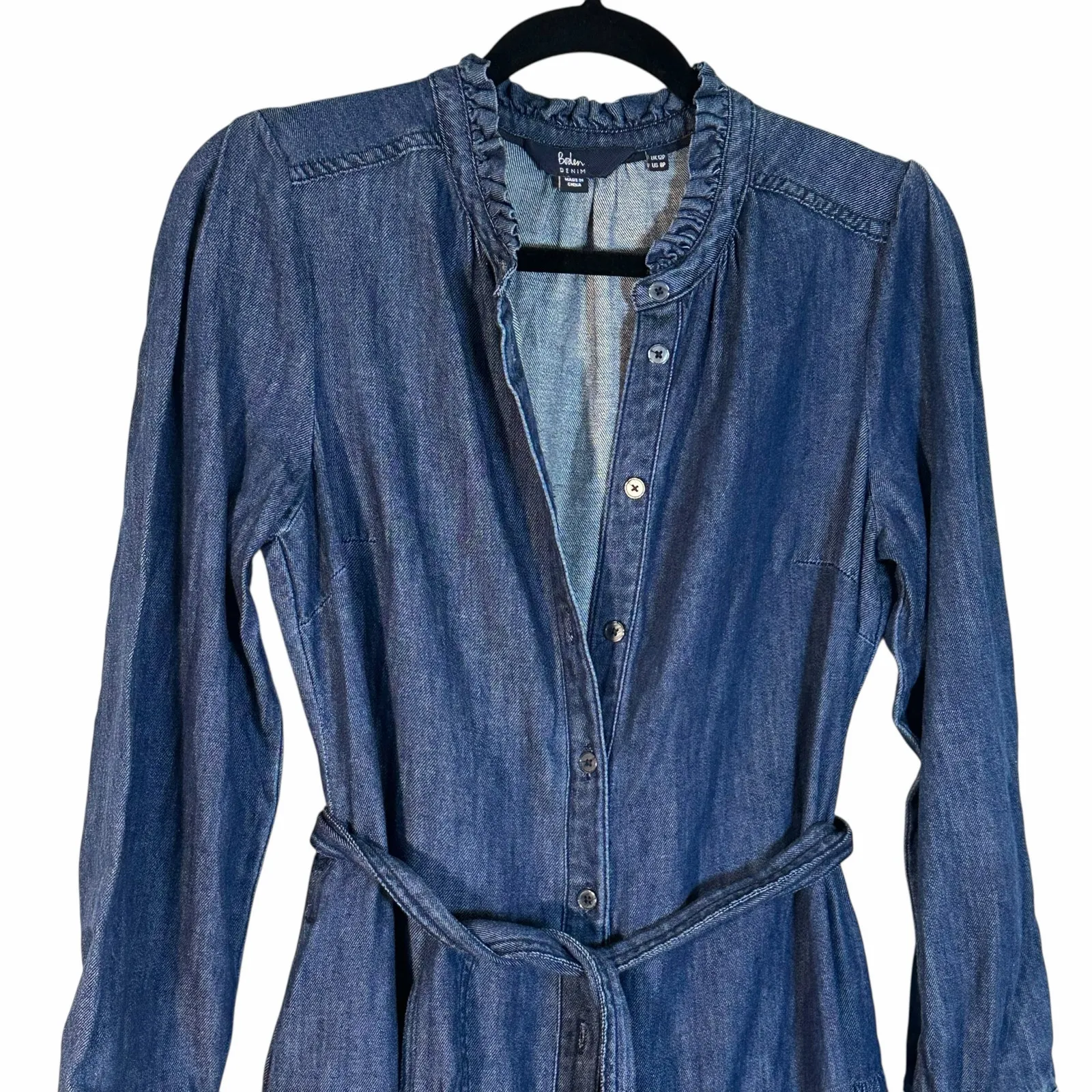 Boden Ellen Tiered Midi Denim Shirt Long Sleeve Dress Blue Size 8 - Image 5