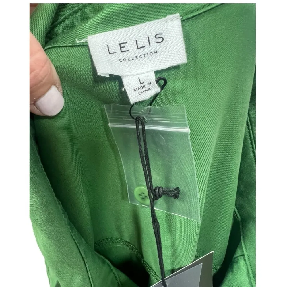 NWT Le Lis‎ Button Down Long Sleeve Blouse Top Kelly Green L - Image 4