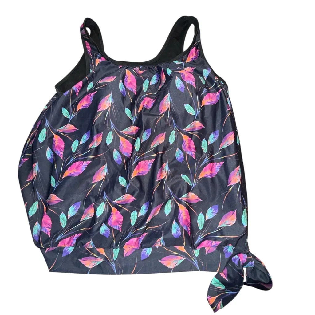 Colorful Feather Print Swim Top Black Size XL - Image 3