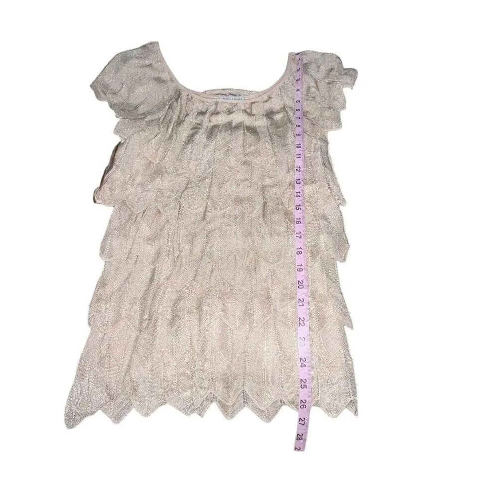 White‎ House Black Market WHBM Gold Shimmer Metallic Tiered Blouse Size Small - Image 7