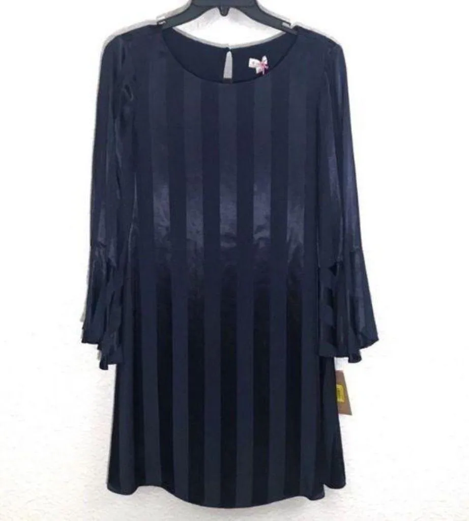 Cremieux Selina Tulip Sleeve Striped Satin Dress Size 28 Navy Blue Size XS New - Image 1