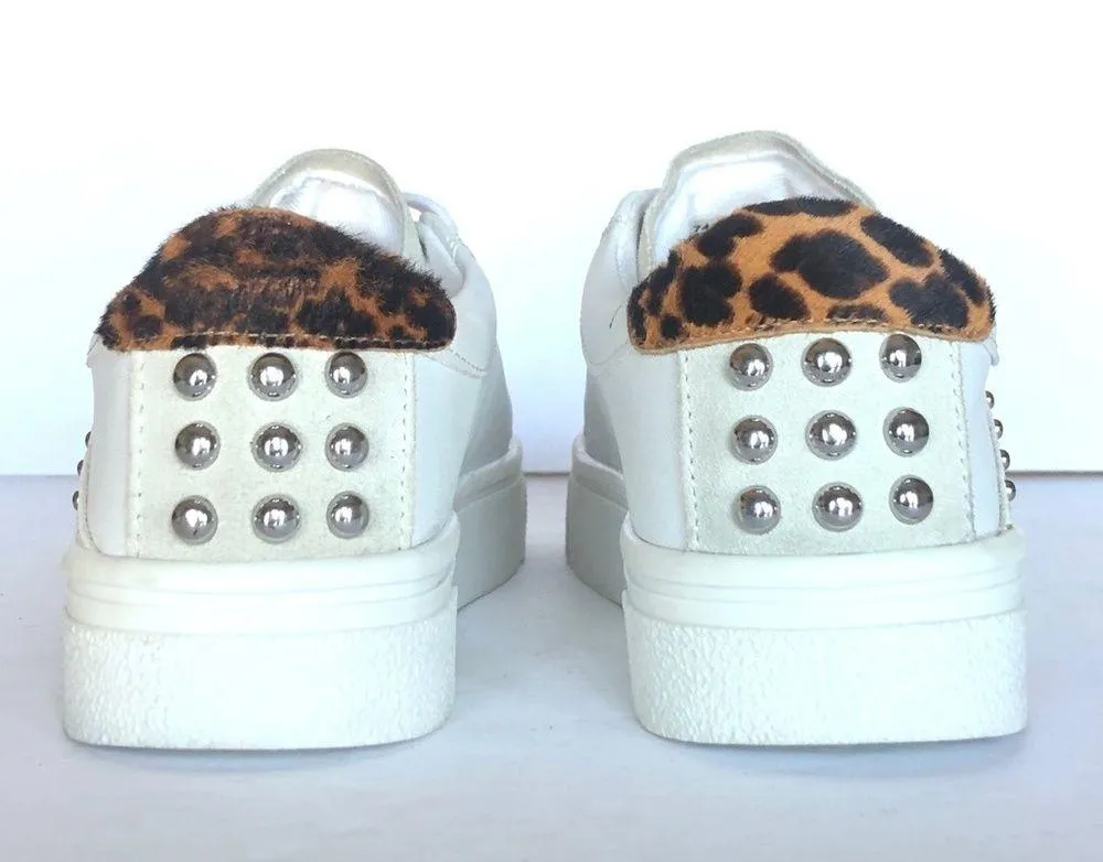 White & Gray Suede Silver Stud Leopard Print Women Shoes 36 / 6 - Image 8