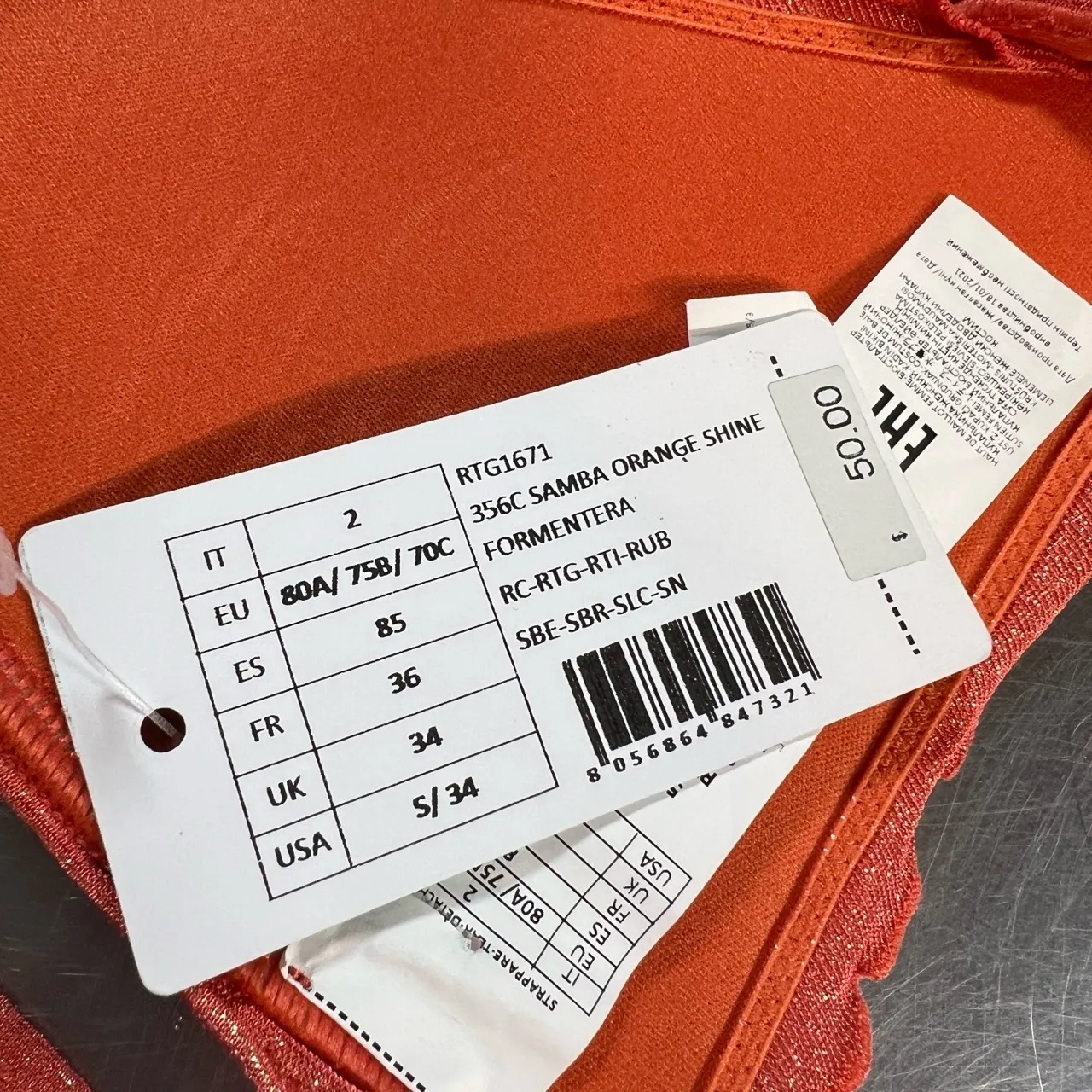 Calzedonia Cobey Orange Shimmer Halter Bikini Top Tie Back Size S New - Image 6