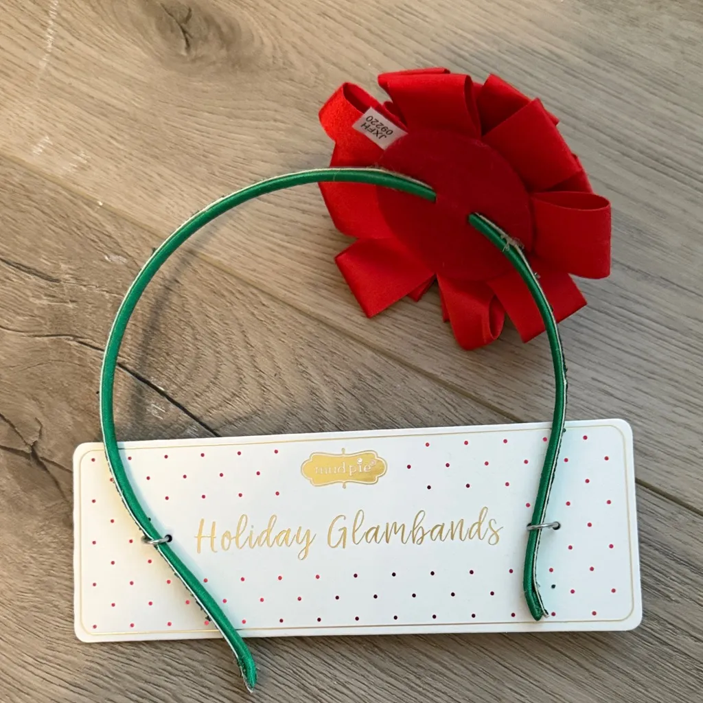 Mud Pie Festive Red Bow Green Headband - Image 2
