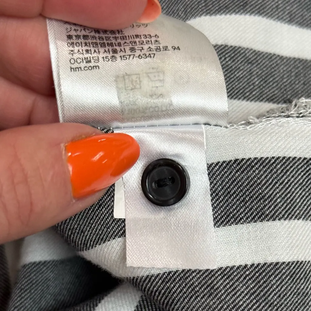 H&M Divided Striped Button-Up Shirt Skull Rose Embroidered Oversized 6, Fall Top - Image 9