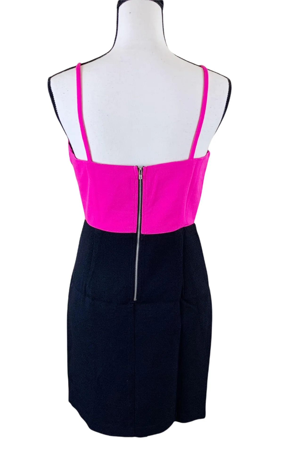 Lucy Paris  Fuchsia Black Color Block Cut Out Mini Dress Size Large - Image 3