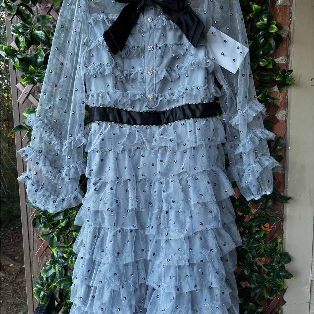 Maddison Polka Dot Maxi Dress in Dusty Blue Size Medium Gray - Image 5