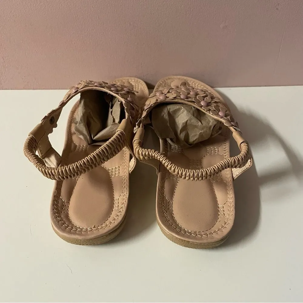 NWOT Nude & Light Pink Floral Sling Back Thong Sandals Size 39/7.5 - Image 3