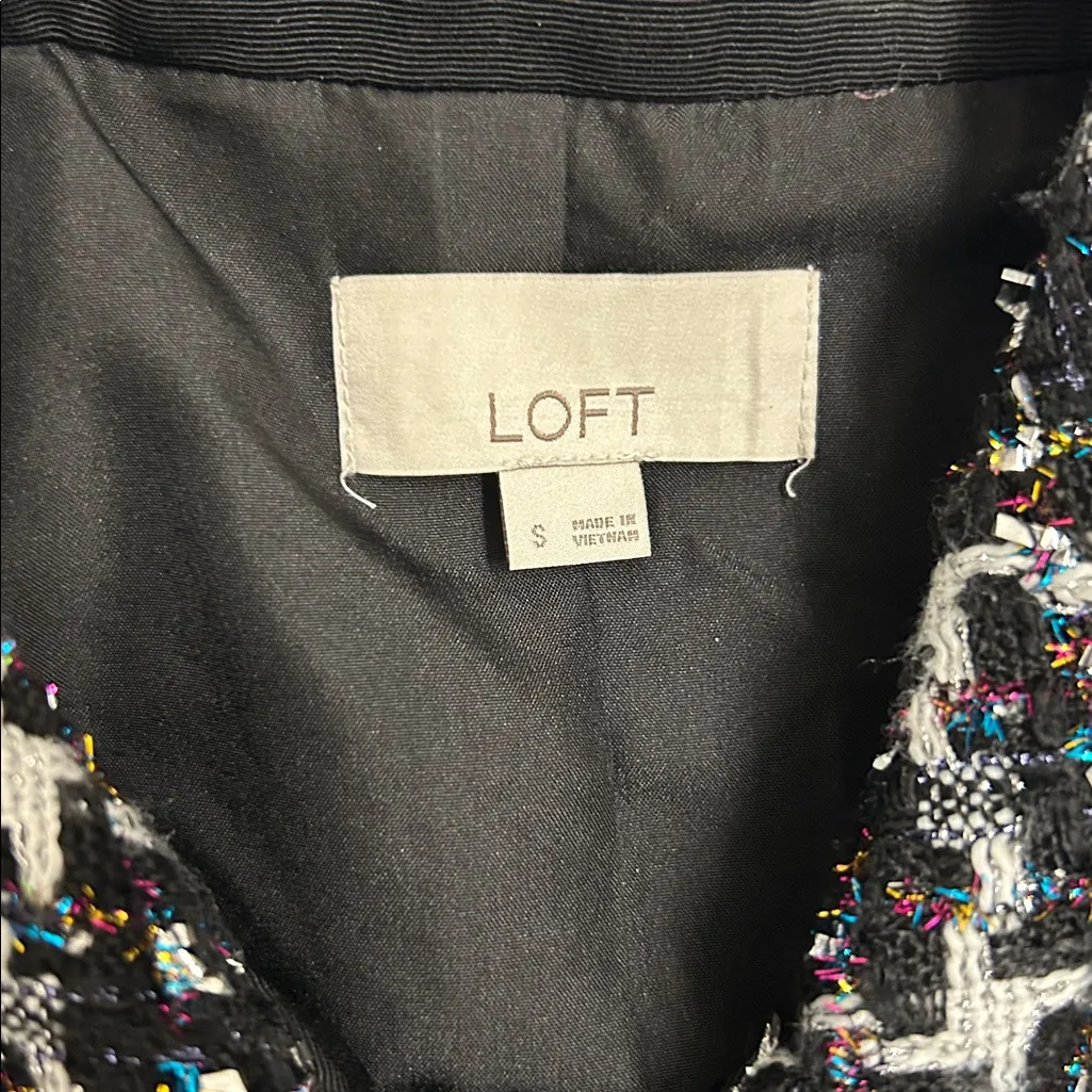 LOFT Black & White Tweed Jacket Blazer w/ Multicolor Metallic Threads – Size S - Image 8