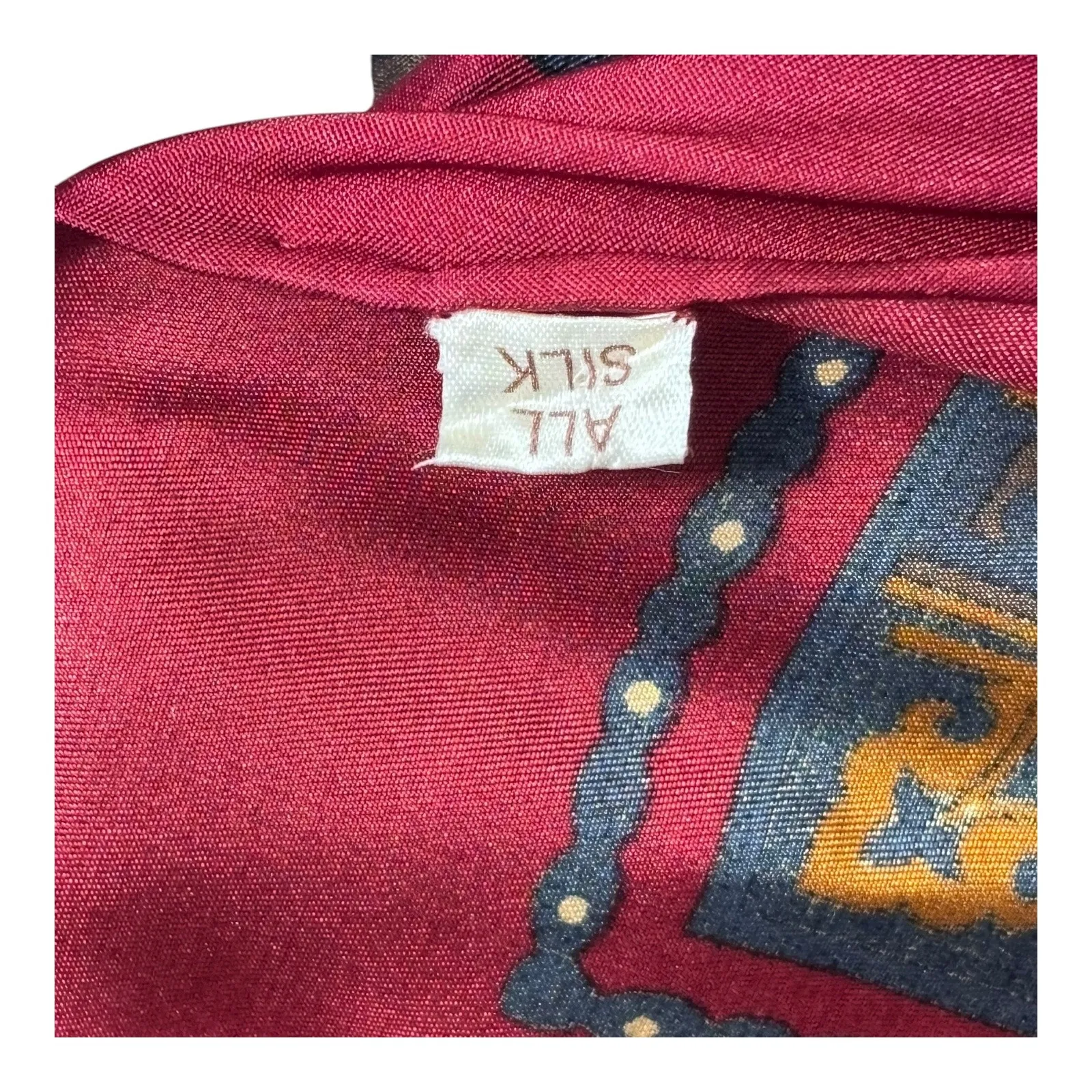 Vintage Made in England Pure Silk Paisley Scarf Burgundy Green Gold Square Wrap Red - Image 5