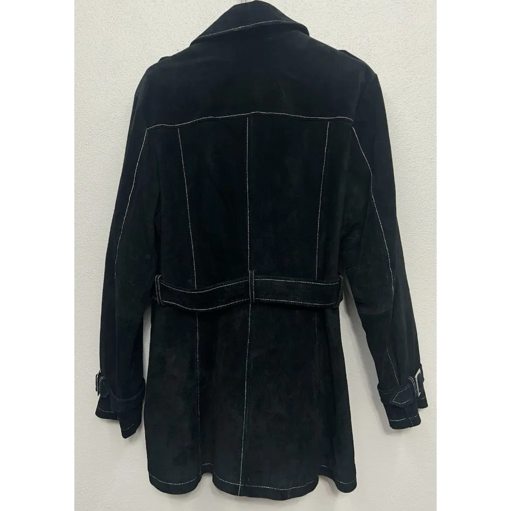 Wilsons Suede Coat Women’s XXL Black Double Breasted Belted Genuine Leather READ - Image 3