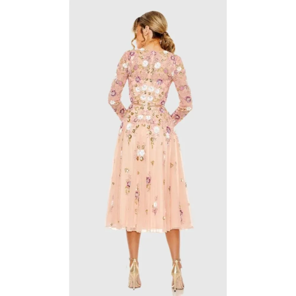 Mac Duggal 5716 Blush Pink Floral Tulle Embellished Cocktail Lenth Dress 6 NEW - Image 2
