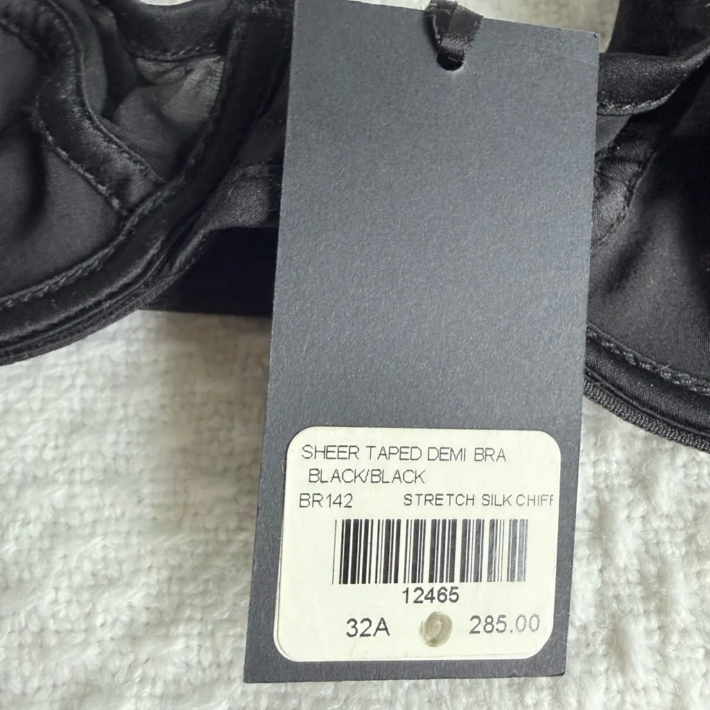 NWT Kiki de Montparnasse Sheer Taped Demi Bra, Black Silk Chiffon, Sz 32A - Image 3