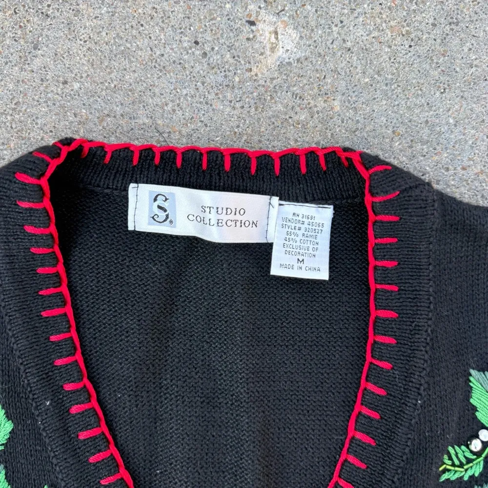 Vintage Y2K Ugly Christmas Black Sweater Vest Nordic Horse Drum Doll Bear NWT M Size M - Image 3