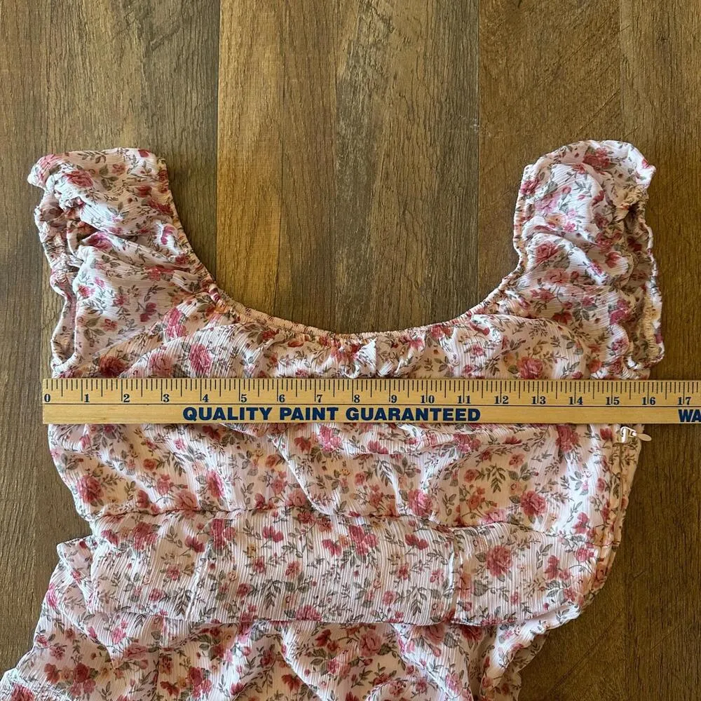 ORSAY Puff Sleeve Milkmaid Dress Floral Feminine Sheer Lined Size UK 36 US 4 - Image 9