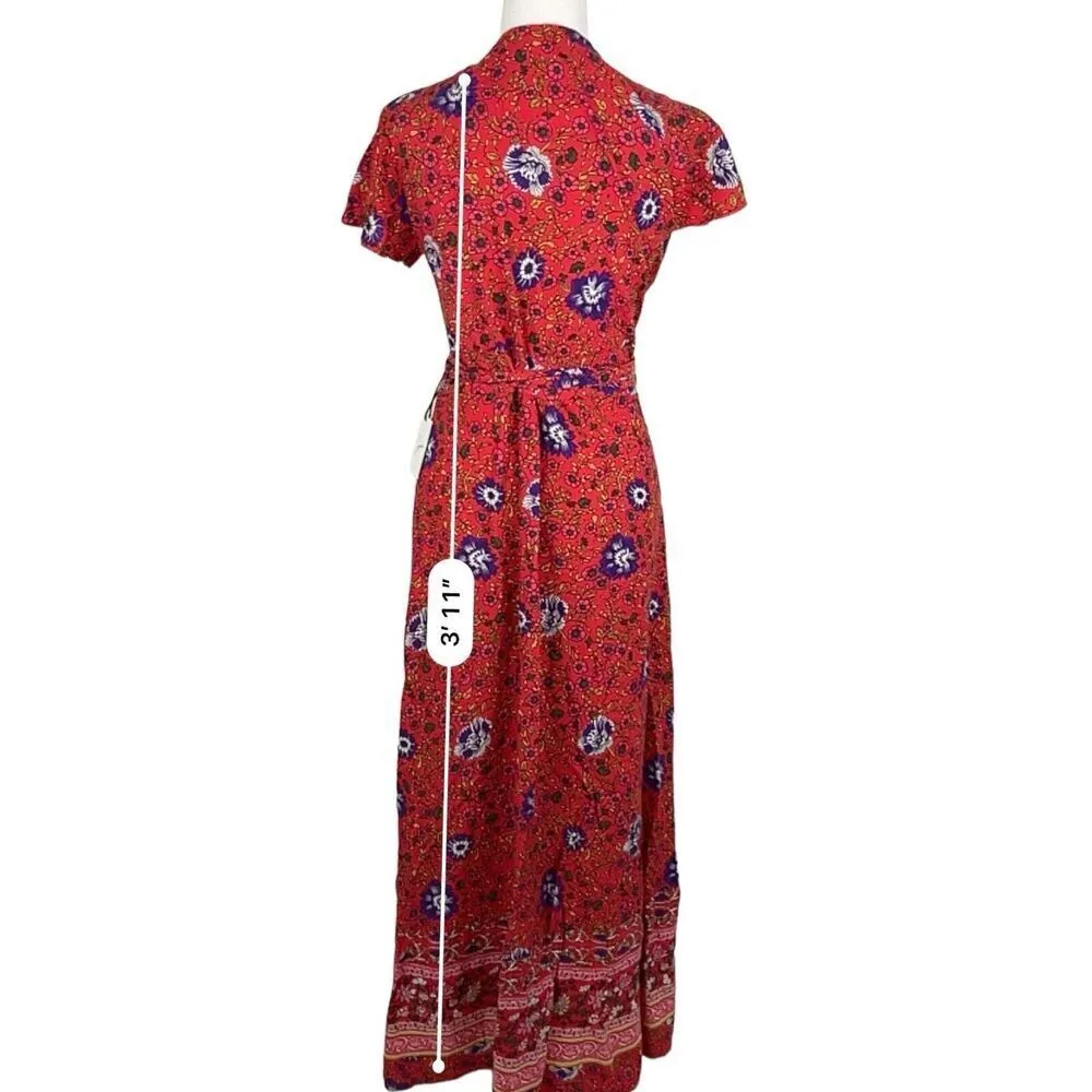 Japna Women's Size Small Wrap Skirt Sleeve Red Floral Maxi - Image 14