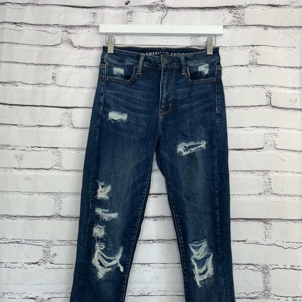 American Eagle Super Hi-Rise Jegging Women’s 4R Distressed Dark Wash Stretch Y2K - Image 6